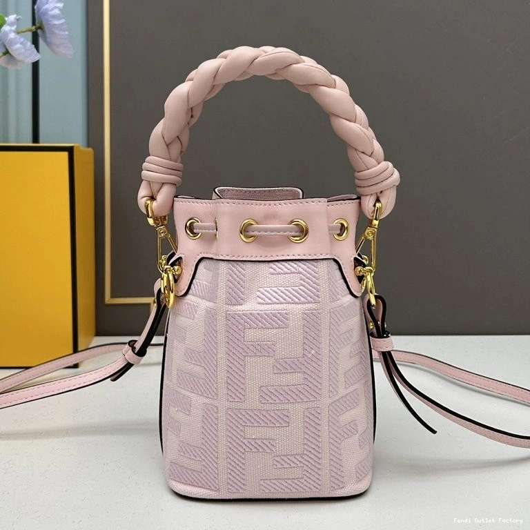Vintage HOT Canvas Handle Tresor Fendi with Pink Mini Bag In Bucket FF Woven Mon Motif 0812